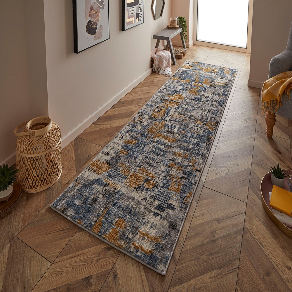 Vinci 8024 Y  Distressed Runner Rugs in  Multi